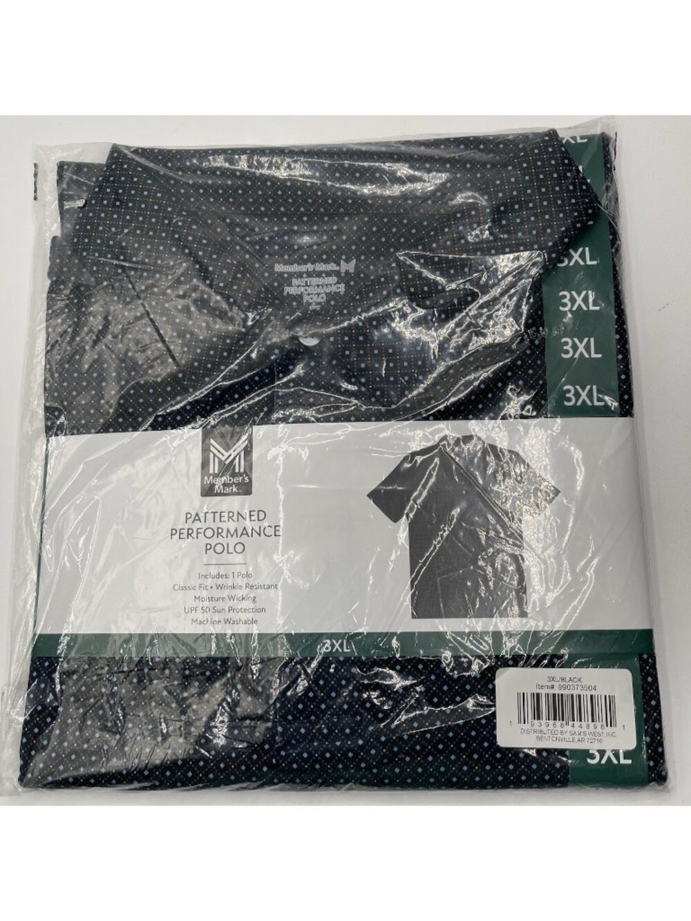 Member's Mark Men's Blue Pattern Performance Polo Shirt-Size 3XL Short Sleeve
